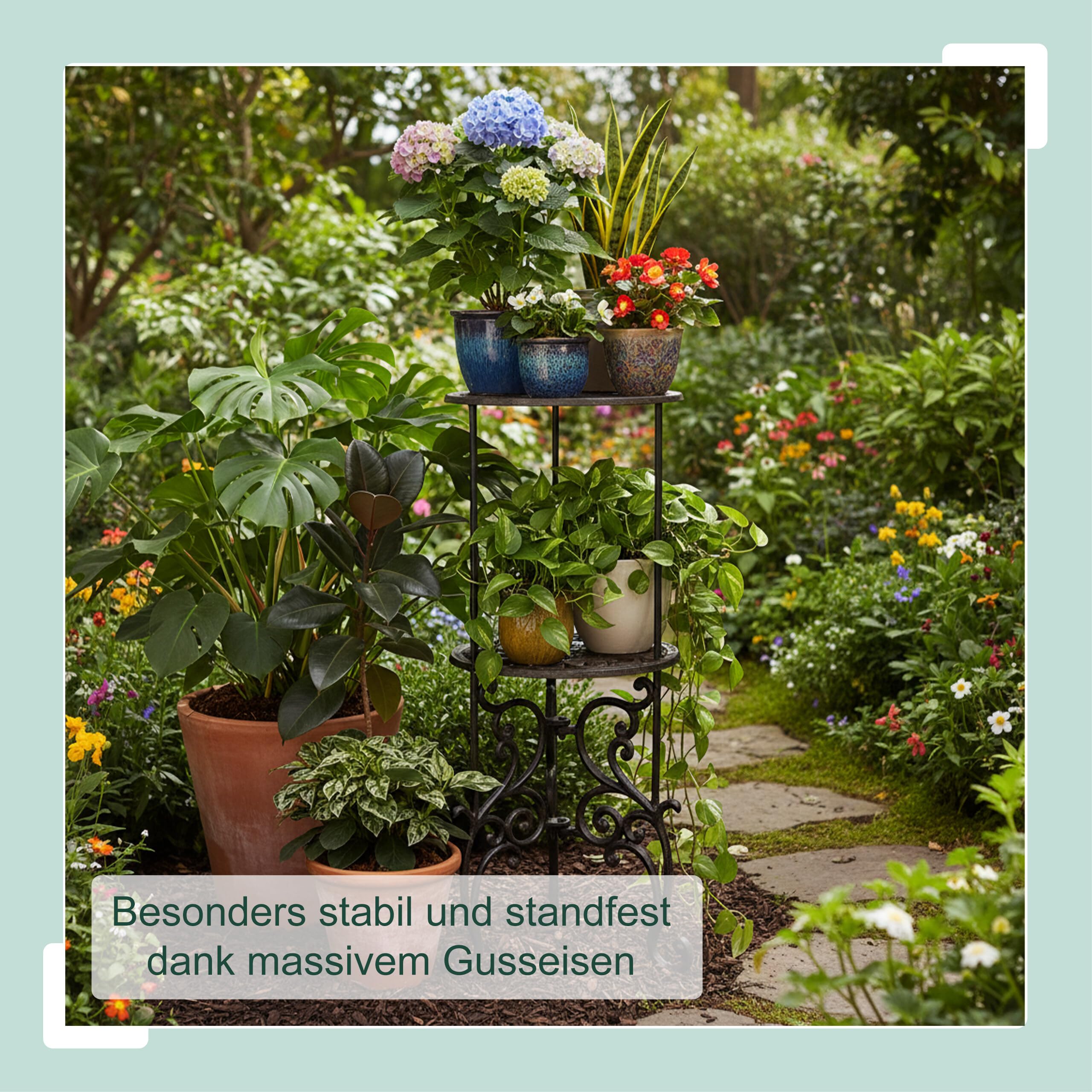 Relaxdays Pflanzenständer, Vintage, 2 Ablagen, Blumenstand Gusseisen, HxD: 66x27,5 cm, Pflanzenpodest Outdoor, braun