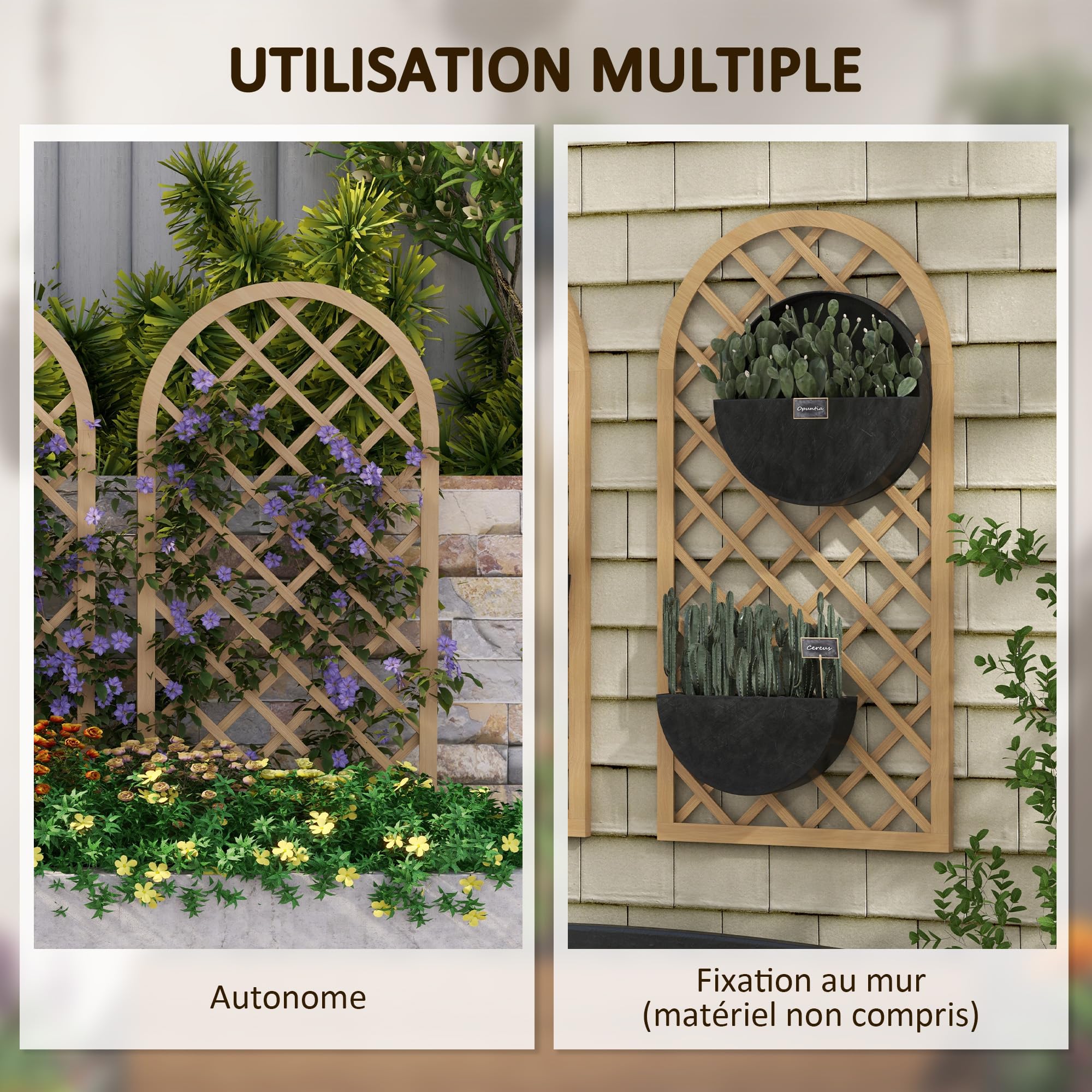 Outsunny Lot de 2 Treillis en Bois pour Le Jardin - Panneau Arc pour Plantes grimpantes - dim. Un Panneau : 60L x 120H cm