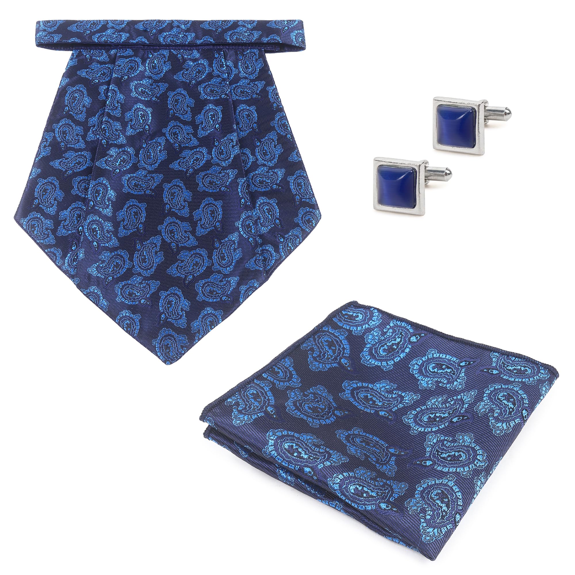 Paisley Design Cravat Ascot Tie for Men Self Tie Necktie and Pocket Square, Wedding Business-image-28