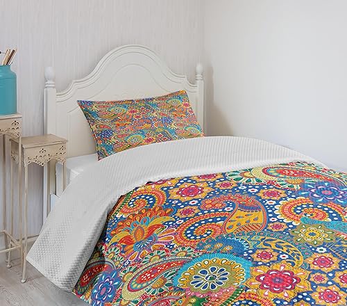 Miniatura 4 de Lunarable Juego de colcha de 2 piezas con funda de almohada, diseño floral de cachemira colorido, arte medieval ornamental clásico, juego de 2