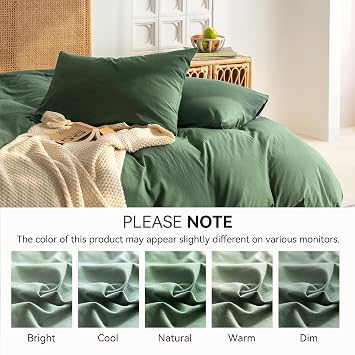Ventidora Green 2 Piece Duvet Cover Set Twin Size,100% Organic Washed Cotton Linen Feel Like Textured, Luxury Soft and Breatheable Bedding Set with Zipper Closure(1 Comforter + 1 Pillowcases)