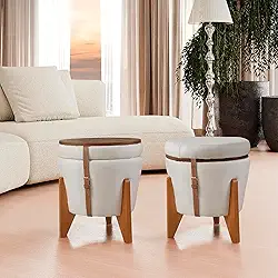 Puff flex Linho Claro 3 em 1 Baú e Mesa de Centro (cru)