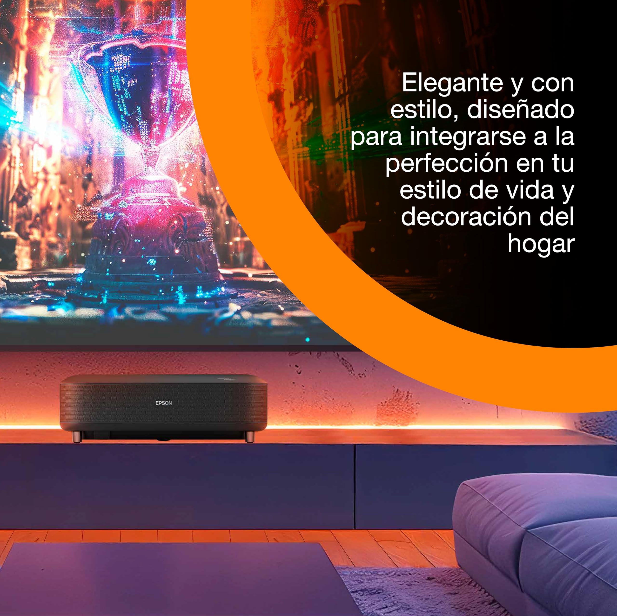 Epson Lifestudio Grand EH-LS670B | Proyector láser Smart TV de Distancia ultracorta | 4K Pro‑UHD | 3600 lúmenes | Imágenes con IA | Sound by Bose | Google TV | hasta 120″ | Garantía de 5 años | Negro