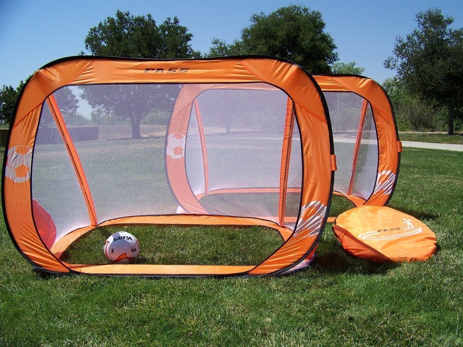 PASS 6 x 4 Ft. Orange Pop-up/Fold-able, Portable Soccer Football Nets w/Carry Case. Two 6x4 Foot Soccer Goals (Pair)