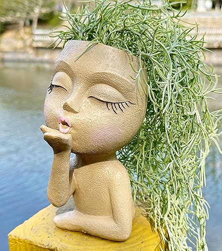 Miniatura 3 de COMODID Macetero para la cara macetero para la cabeza maceta para las cabezas de las damas maceta con caras de niña macetas pequeñas con estatua