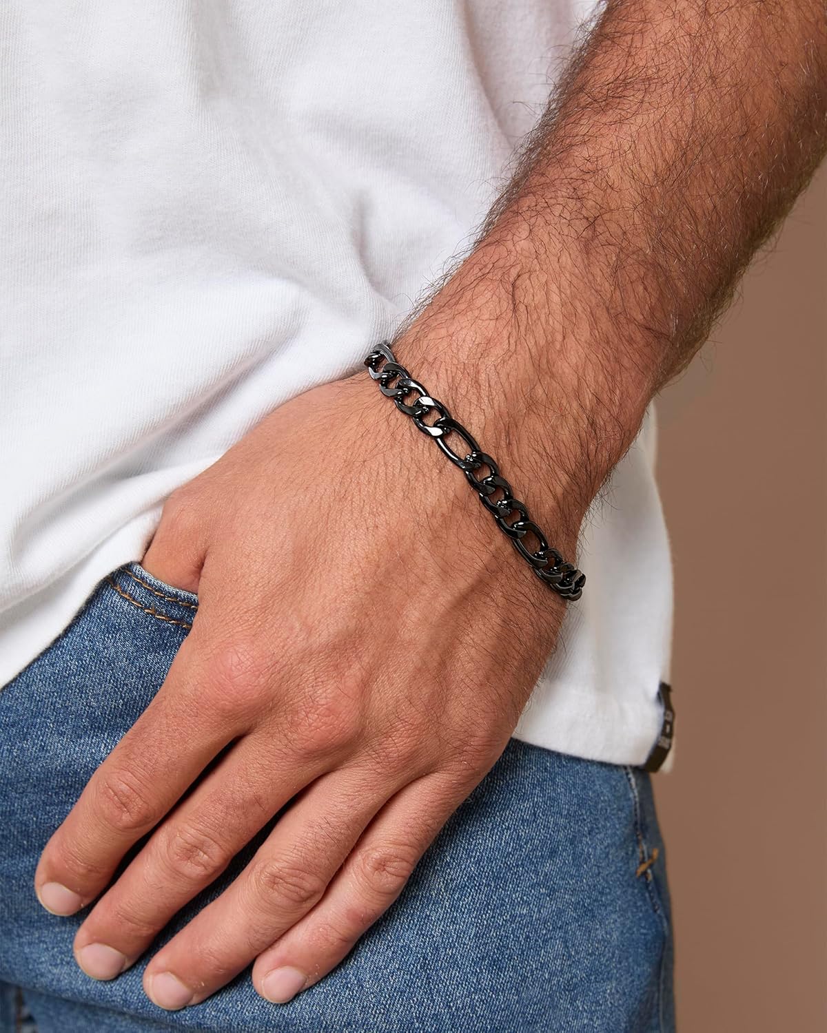 Lucky Brand Men’s Stainless Steel 8MM Figaro Bracelet - Black Plated Durable Chain Link Jewelry - Image 2