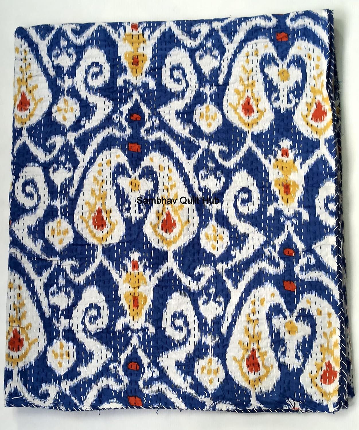 Traditional Indian Multi Ikat Print Vintage Gudri Handmade Kantha Quilt Indian Vintage Bohemian Bedding Bed Cover Sofa Cover Reversible Quilting Cotton Bedspread Decor Art with 2 Pillow Cover