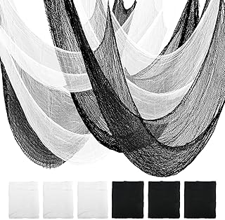 AHEONLAR 6-Pack Halloween Creepy Cloth - 30x72 Inch Black & White Halloween Gauze Spooky Fabric Cloth for Outdoor Decorations