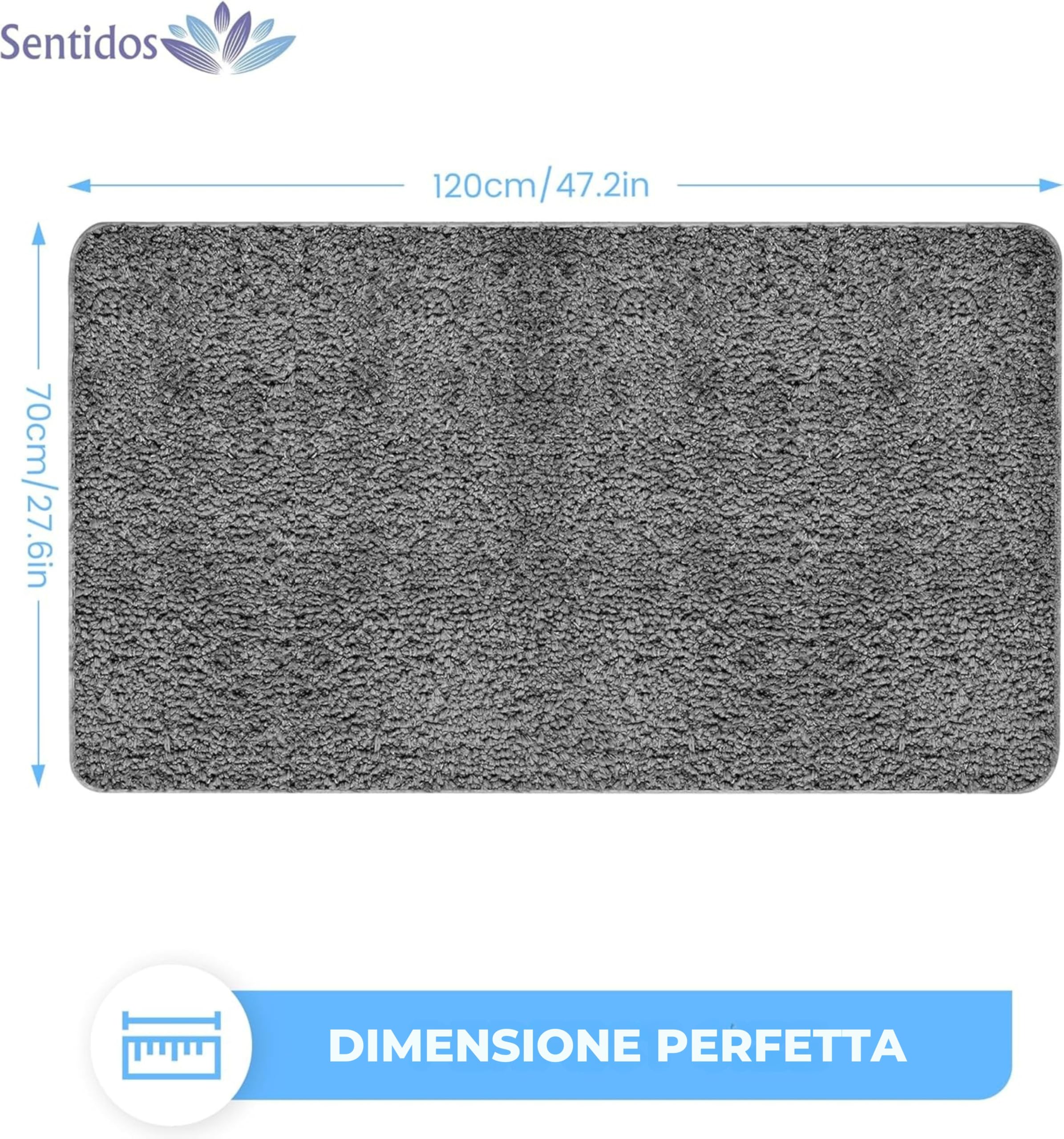 Sentidos Tappeto da Bagno Antiscivolo, Morbido, Assorbente, Lavabile in Lavatrice, Ideale per Vasca, Doccia e Cucina, 70x120 cm - Grigio