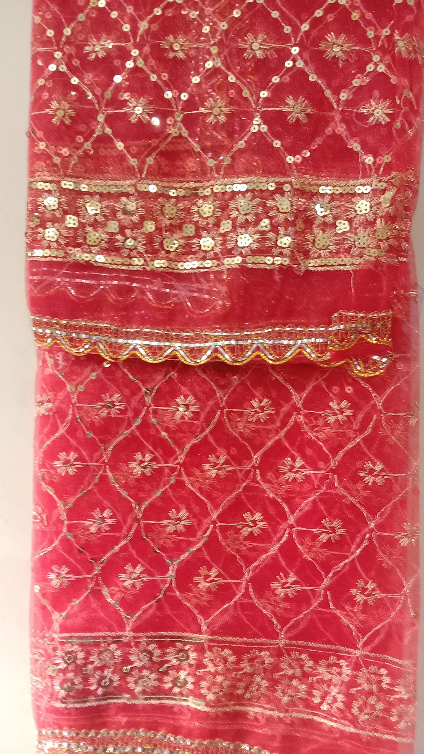 KAM Home Devi MATA Ki Chunri(2 Metres, Big, Red, Net Cloth) Navratri Puja Chunari, Durga Maa Chunni for MATA Ki Chowki, Navaratri Decoration of Pooja Room-image-9