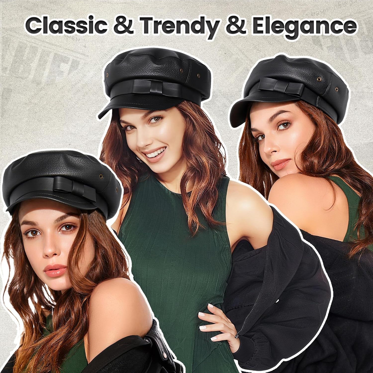 Ababalaya Leather Y2K Rock Punk Newsboy Cap, Beret Hats for Women, Retro Fiddler Chauffeur Sailor Captain Flat Top Hat - Image 5