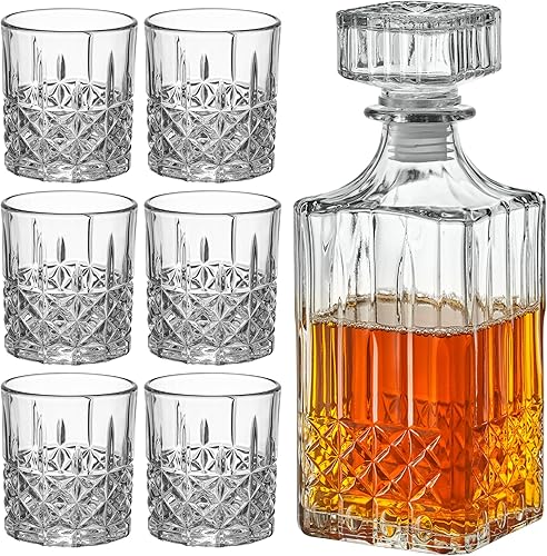 Miniatura 2 de Style Setter Juego de decantador de whisky con vasos, prestigioso juego de whisky con decantador de licor de 25 onzas y 6 vasos, decantador de