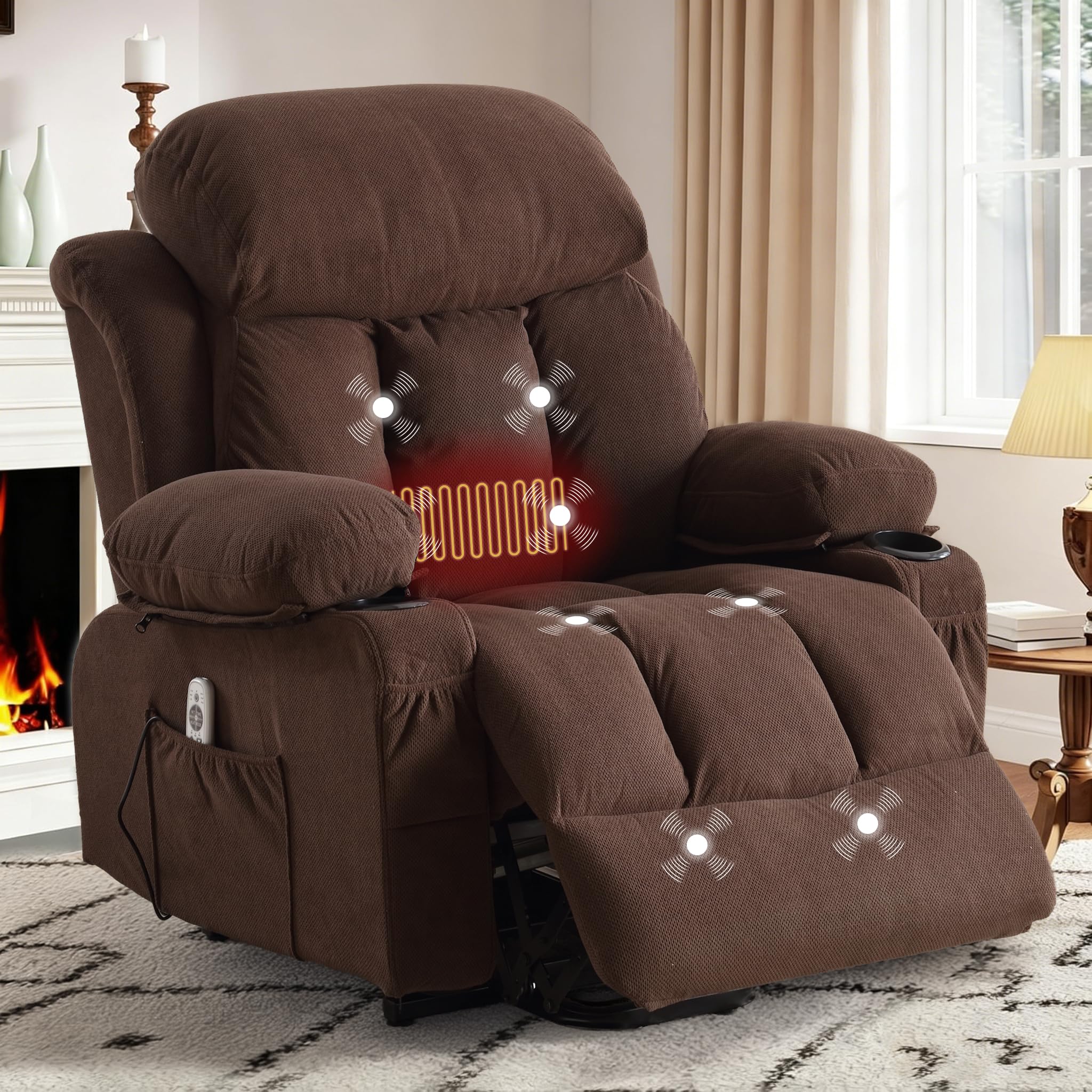 BOSMILLER Electric Power Lift Recliner Chair Sofa with Massage and Heat for Elderly,Lift Chair with Cup Holder &amp; Side Pockets for Living Room