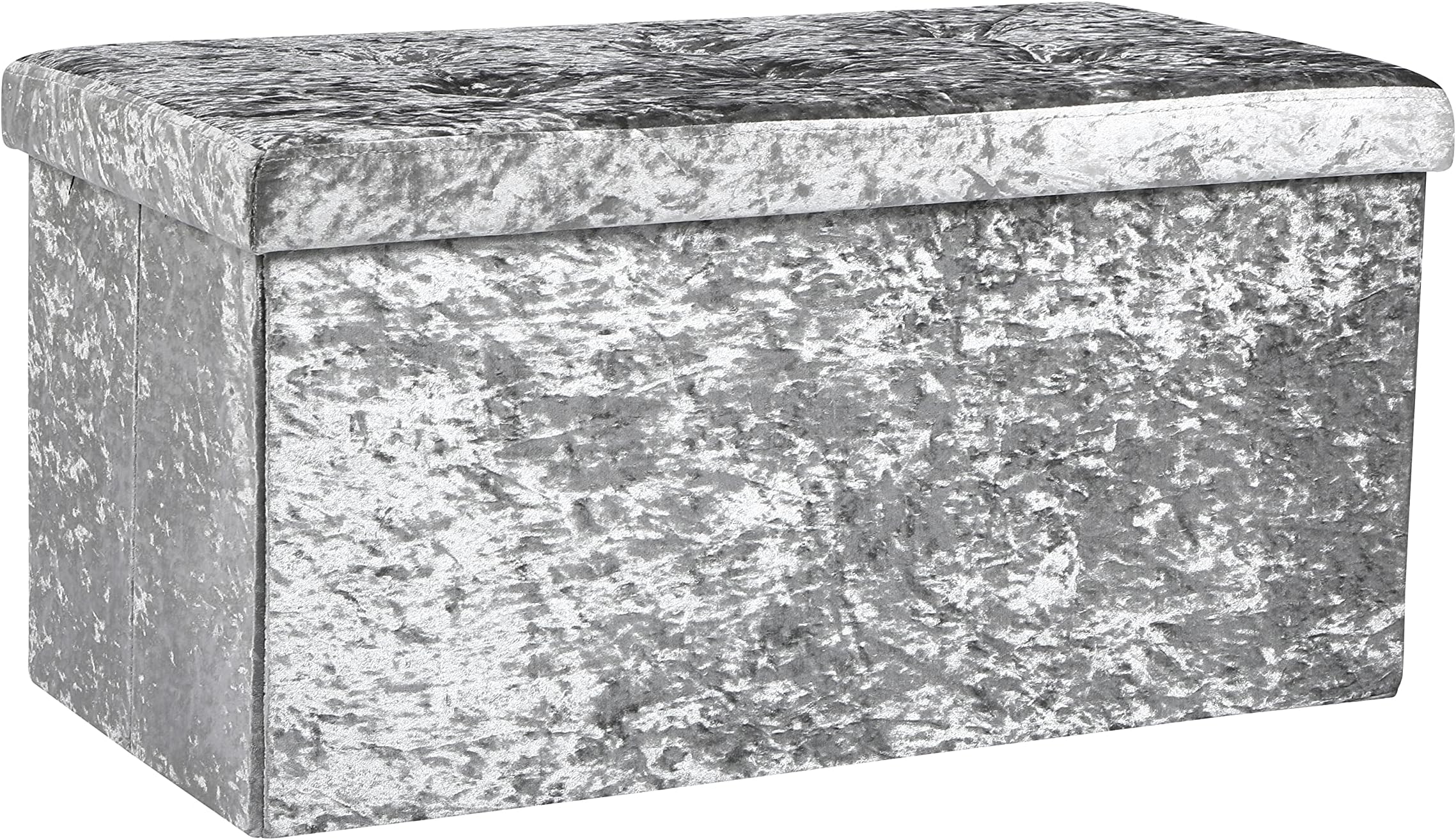 AKA Storage Ottoman, Padded Foldable Bench, Chest with Lid, Holds up to 300 kg, for Bedroom, Hallway, Living Room (Light Grey Velvet, 76cm x 38cm x 38cm)