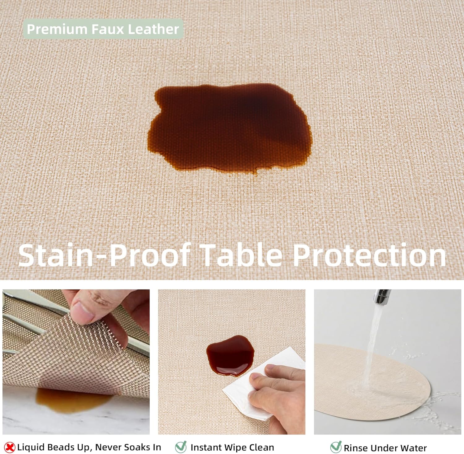 Oval Placemats for Dining Table Set of 6, Washable Leather Table Mats, Waterproof Heat-Resistant Non-Slip Kitchen Placemats, Simple Style Oval Design