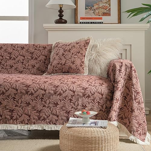 Miniatura 29 de vctops Fundas de sofá jacquard vintage para sofá seccional, patrón geométrico con flecos, protector de sofá para perros, loveseat futón funda en