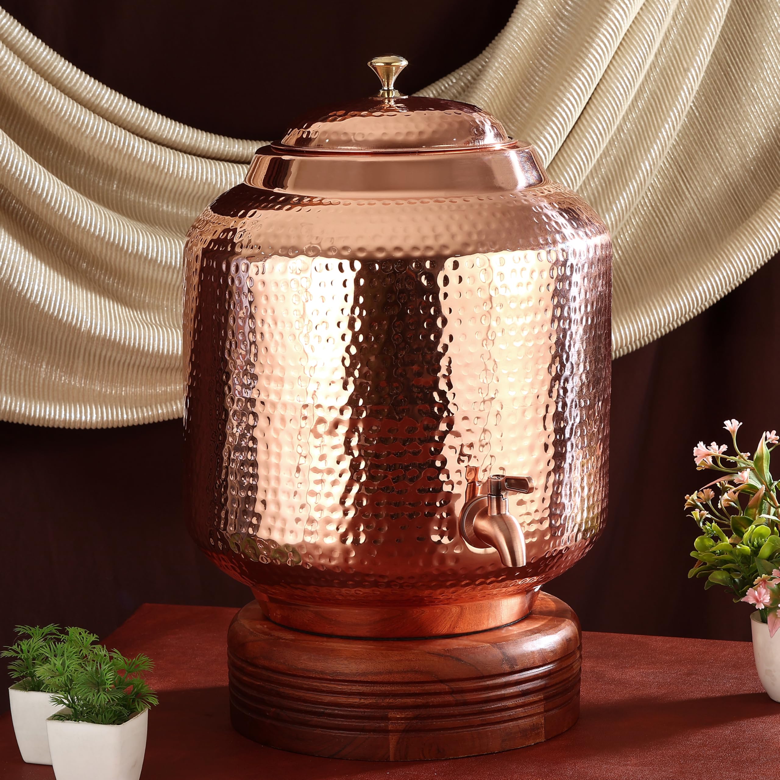 CROCKERY WALA & COMPANY Pure Copper Water Dispenser – 16 litres | Hammered Finish | Handmade Copper Matka with Tap | Ayurvedic Tamra Jal Storage Pot for Home & Office-image-0