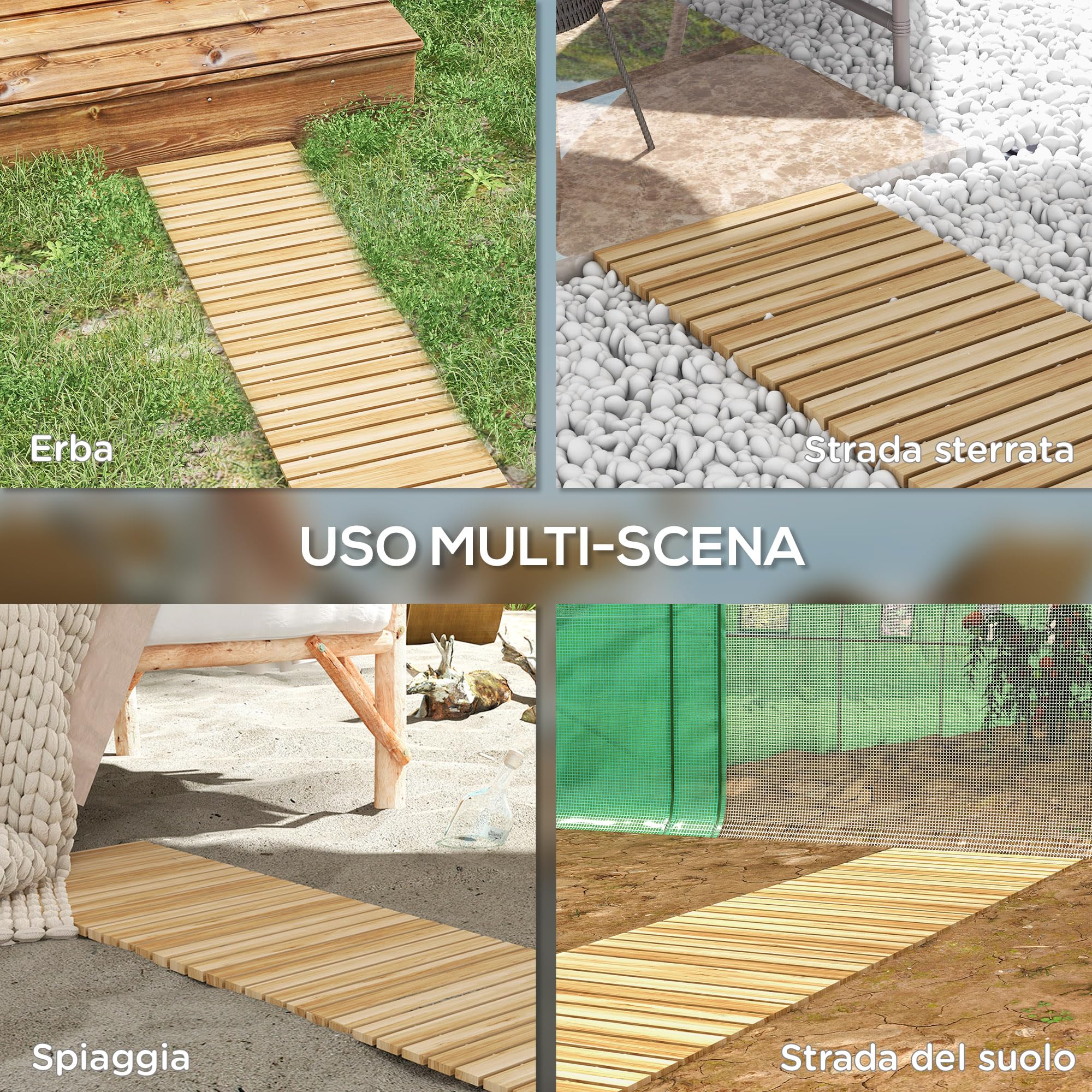 Outsunny Passerella per Giardino a Doghe Arrotolabili, Vialetto Giardino in Legno di Abete, Sentiero da Esterno di Legno, 120x38 cm, Color Legno