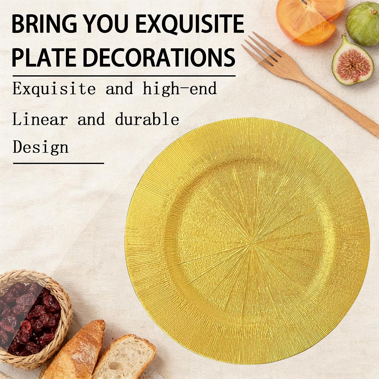 10 Pack 13" Gold Round Charger Plates,Plastic Charger for Dinner Plates,Reusable Decorative Table Chargers for Home Dinner Use,Great for Elegant Party's Weddings Tableware (Gold, 10 PACK)