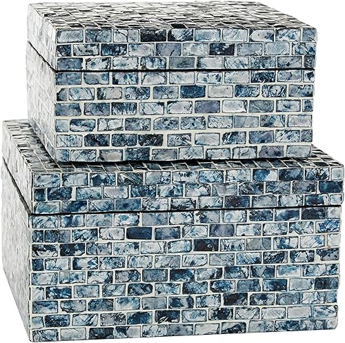Deco 79 Caja decorativa de madera hecha a mano con tapa con bisagras, juego de 2 cajas de almacenamiento de 10 pulgadas, 8 pulgadas de ancho, azul