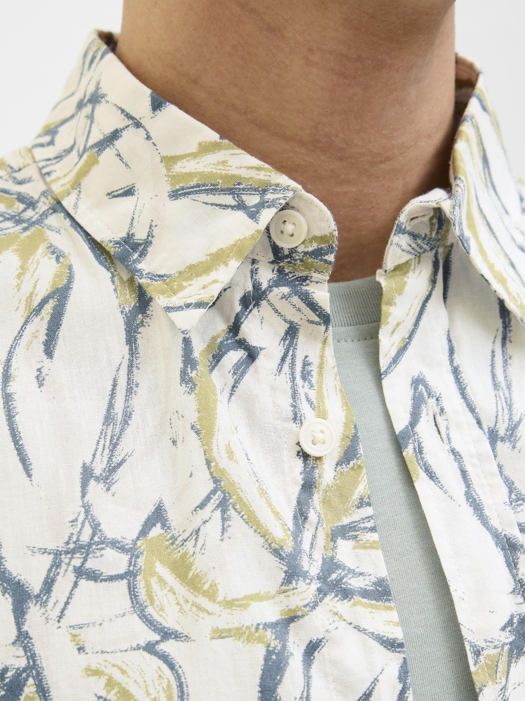 JACK & JONES Jorjoshua Split Aop Shirt Ss męska, Cloud Dancer, M