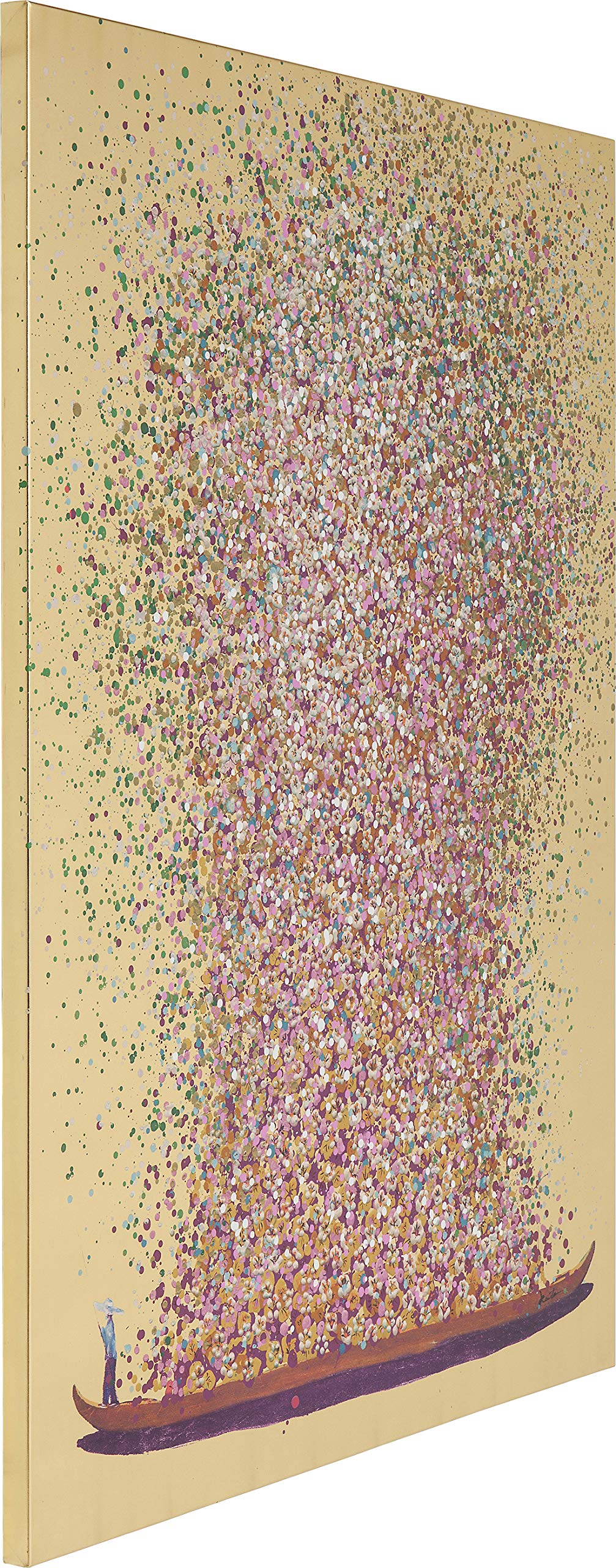 Kare Design Bild Touched Flower Boat Gold/Pink 100x80x3,5cm Gemälde Canvas-Leinwand Massivholz Rahmen Abstrakt