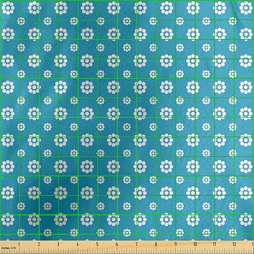 Miniatura 3 de Ambesonne Blue and White Fabric by The Yard, Simple Floral Silhouettes Pattern on Blue Background Spring Illustration, Decorative Satin Fabric for