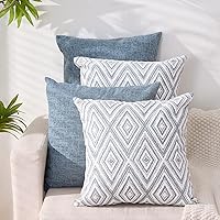 HPUK Linen Throw Pillow Covers Set of 4, 18x18 Blue Geometric Decorative Cushion Covers for Couch Sofa Bedroom Living Room
