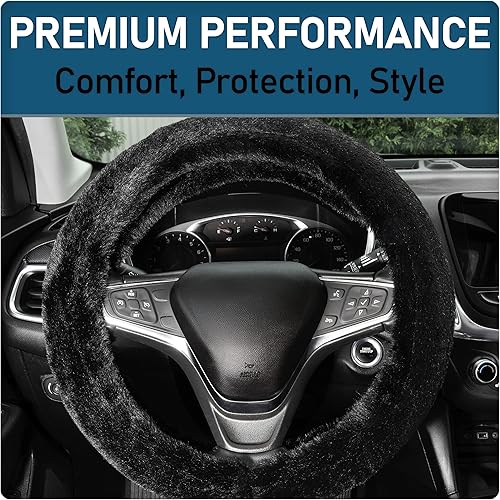 Miniatura 2 de Custom Accessories Funda de volante suave y esponjosa, color negro, ultra suave, accesorios interiores de automóvil, ajuste universal para volantes