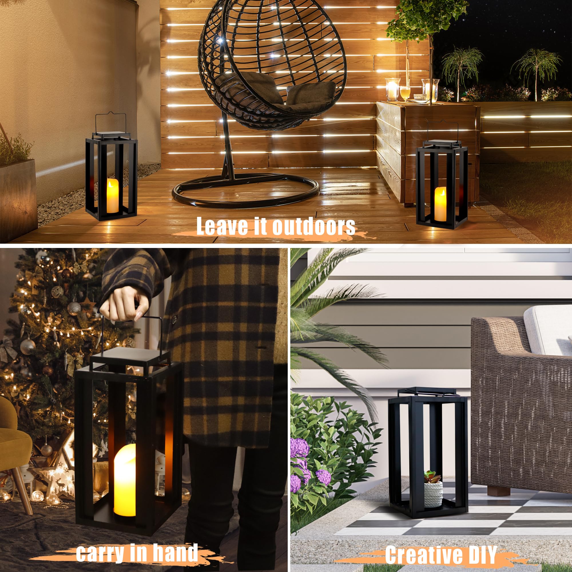 TRIROCKS Lanterna Metallica Grande per Esterno 43 cm Alta, Porta Candela Appeso Decorativa con Candela Timer Senza Fiamma a LED per Casa, Giardino, Patio (Senza Vetro)