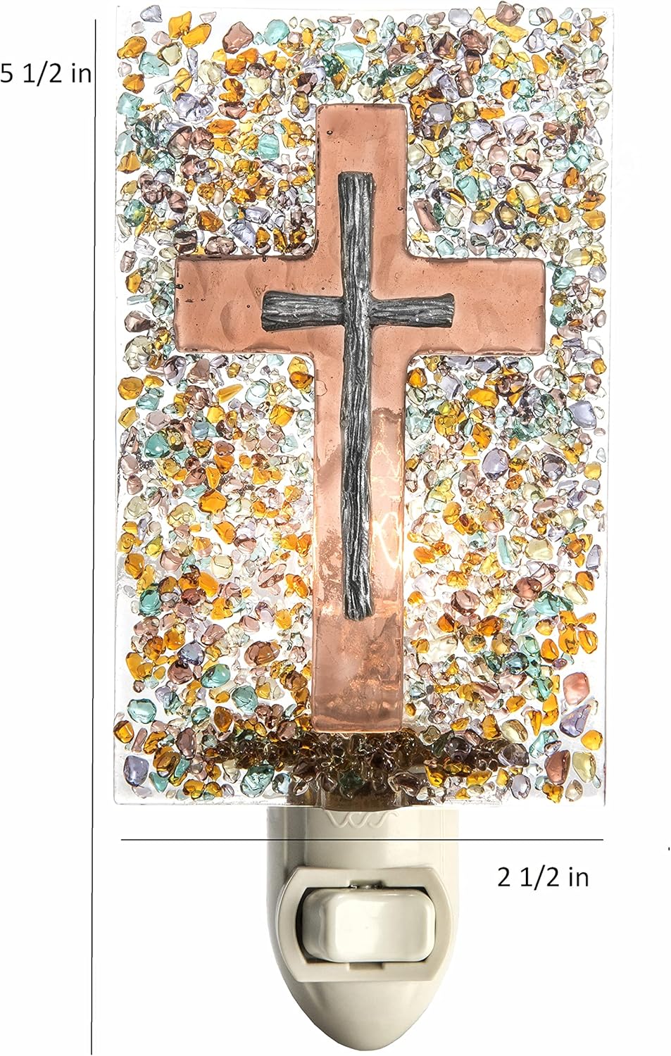 Fused Glass Cross Night Light – Christian Religious Décor, Plug-in Stained Glass Art with Cross, Perfect Faith-Inspired Gift for Home, Bedroom, Hallway
