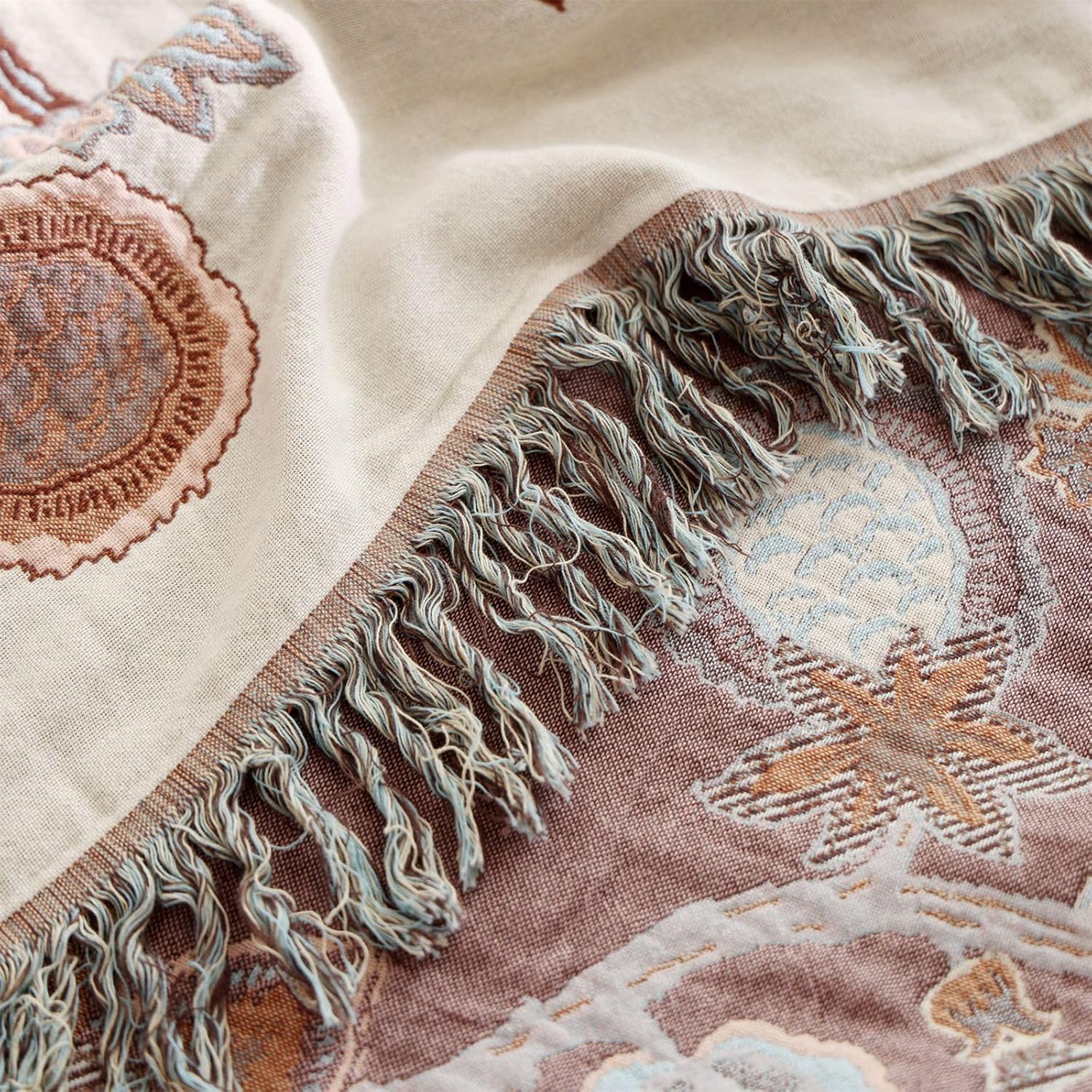 Boho Cotton Throw Blanket 60×80 Inch – Soft Breathable Muslin Throw for Couch, Sofa & Bed, Lightweight Farmhouse Decorative Blanket - Image 7
