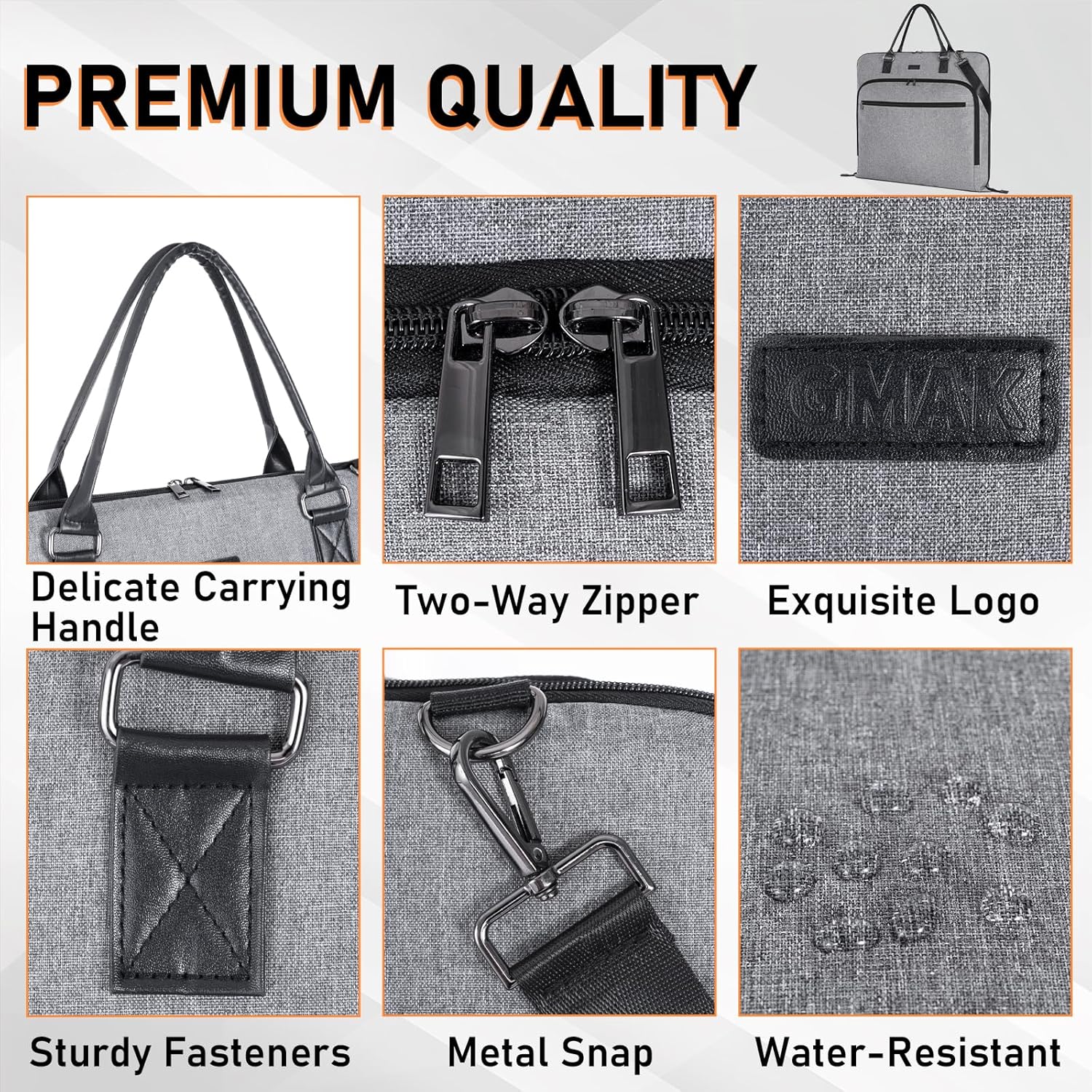 GMAK Travel Garment Bag, Heavy Duty Travel Suit Bag with Zipper Pocket, 47'' Carry on Garment Duffel Bags for Suits, Dresses, Coats, Tuxedos, Travel Essential Storage Tote Bag, Grey - Image 2