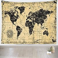 Vista 2 de BELECO Tapiz de mapa antiguo antiguo antiguo histórico de mapa del mundo negro, póster de 60 x 50 pulgadas, decoración de pared de mapa grunge