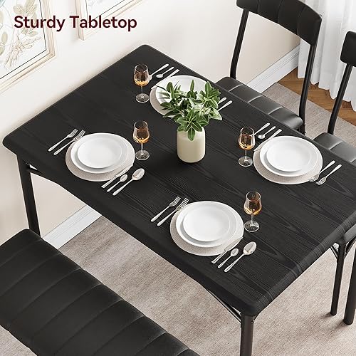 Miniatura 3 de GAOMON Juego de mesa de comedor para 4 personas, mesa de cocina con sillas tapizadas y banco, juego de mesa de comedor para 4 personas, juego de