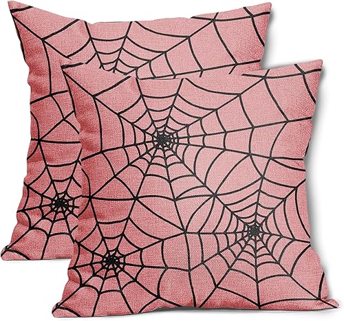 Kawani Juego de 2 fundas de almohada lumbar de Halloween de 12 x 20 pulgadas, fundas de almohada rectangulares decorativas de tela de araña negra
