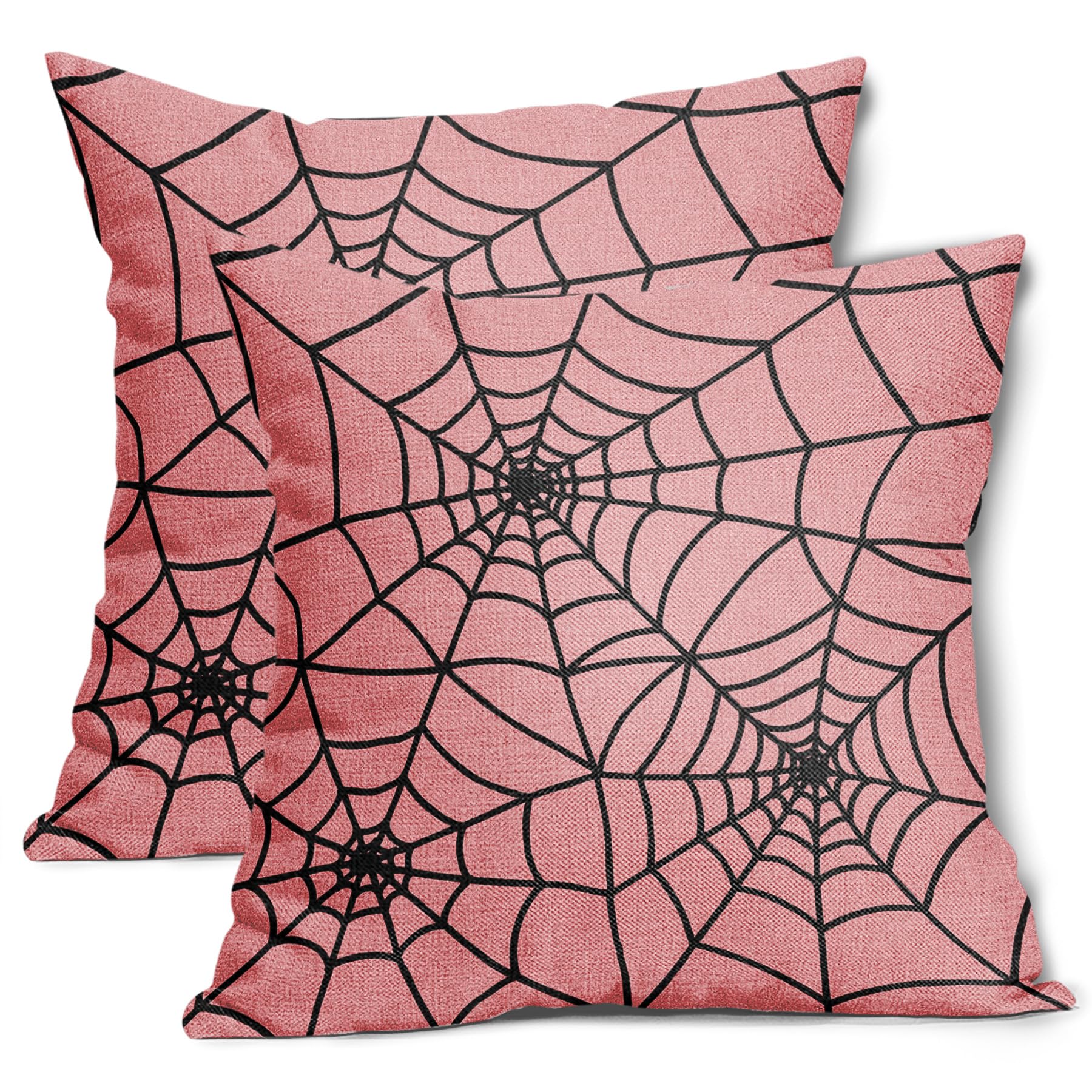 Kawani Pink Halloween Pillow Covers 18X18 Inch Black Spider Web Decorative Square Pillow Cases Set of 2 Halloween Home Decor Cotton Linen Throw