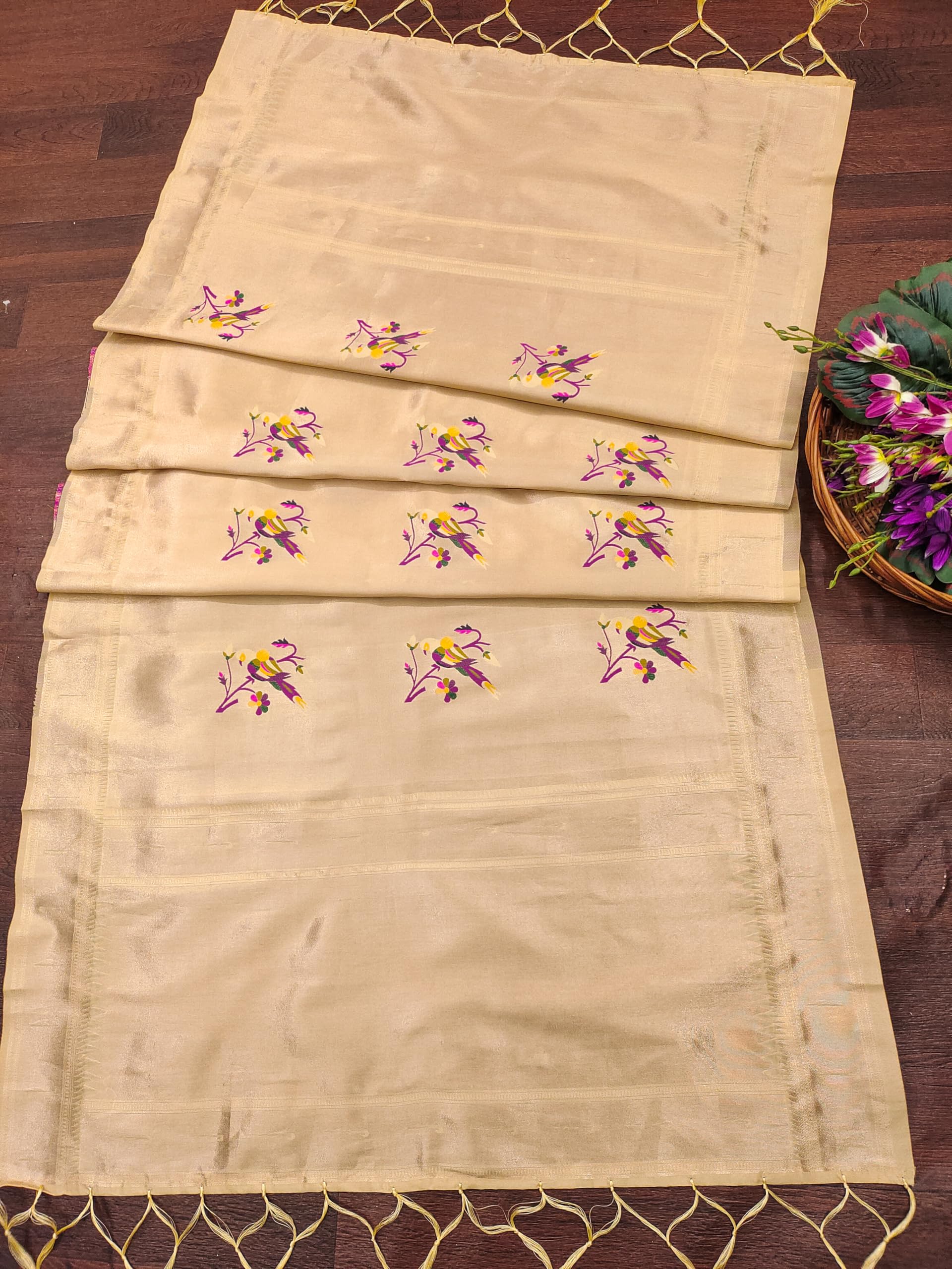 DEVANGI Women's Woven Banarasi Silk Dupatta/Chunni For Women, Floral Print 1 Meter Wide and 2.3 Meter Length Printed Designer Dupatta/Chunni For Girls(OM-DT-66-CHIKU) - Image 2 thumbnail