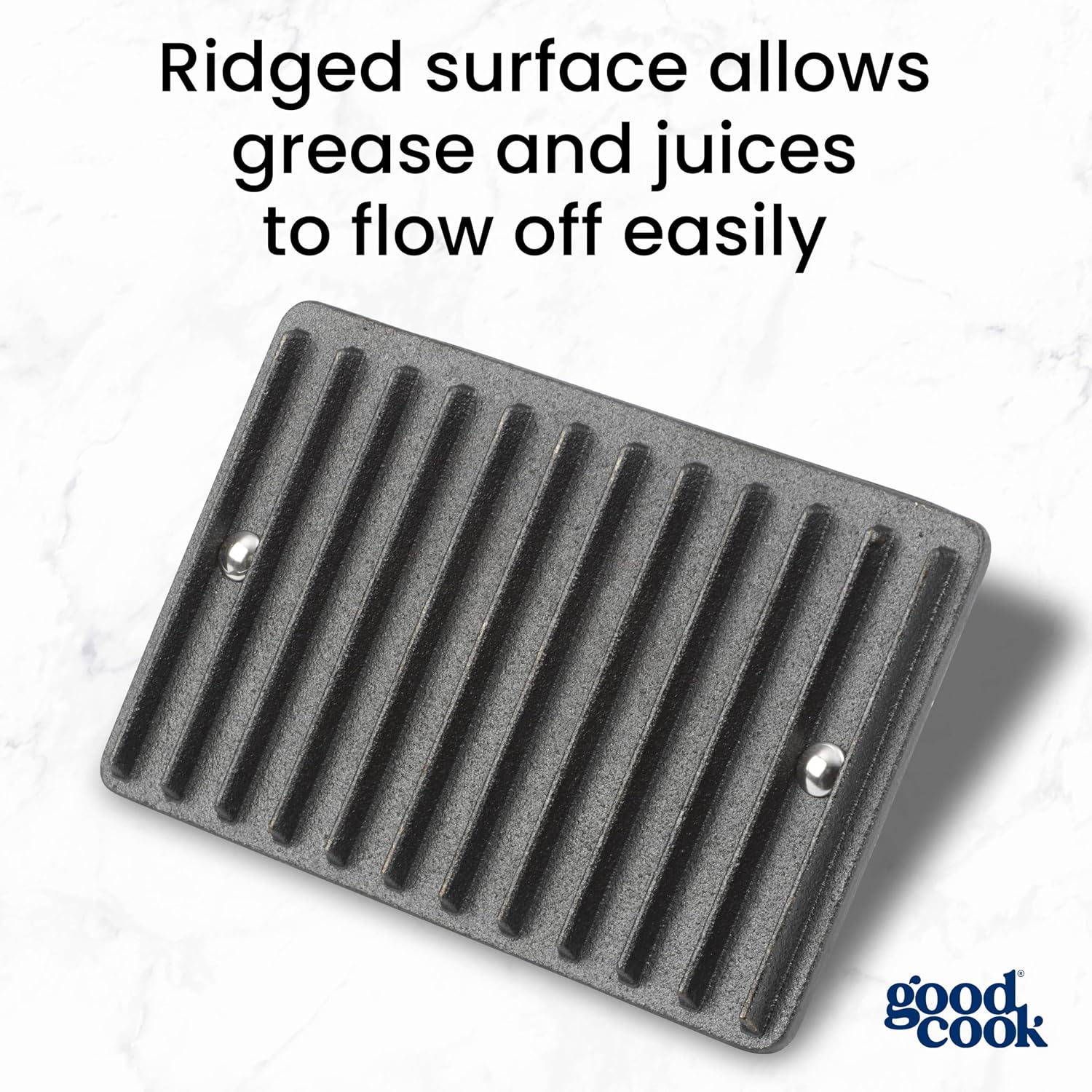 GoodCook Cast Iron Grill Press Pre-Seasoned with Ridges Oven Safe to 500 F, 7.75x4.9-Inch, Black