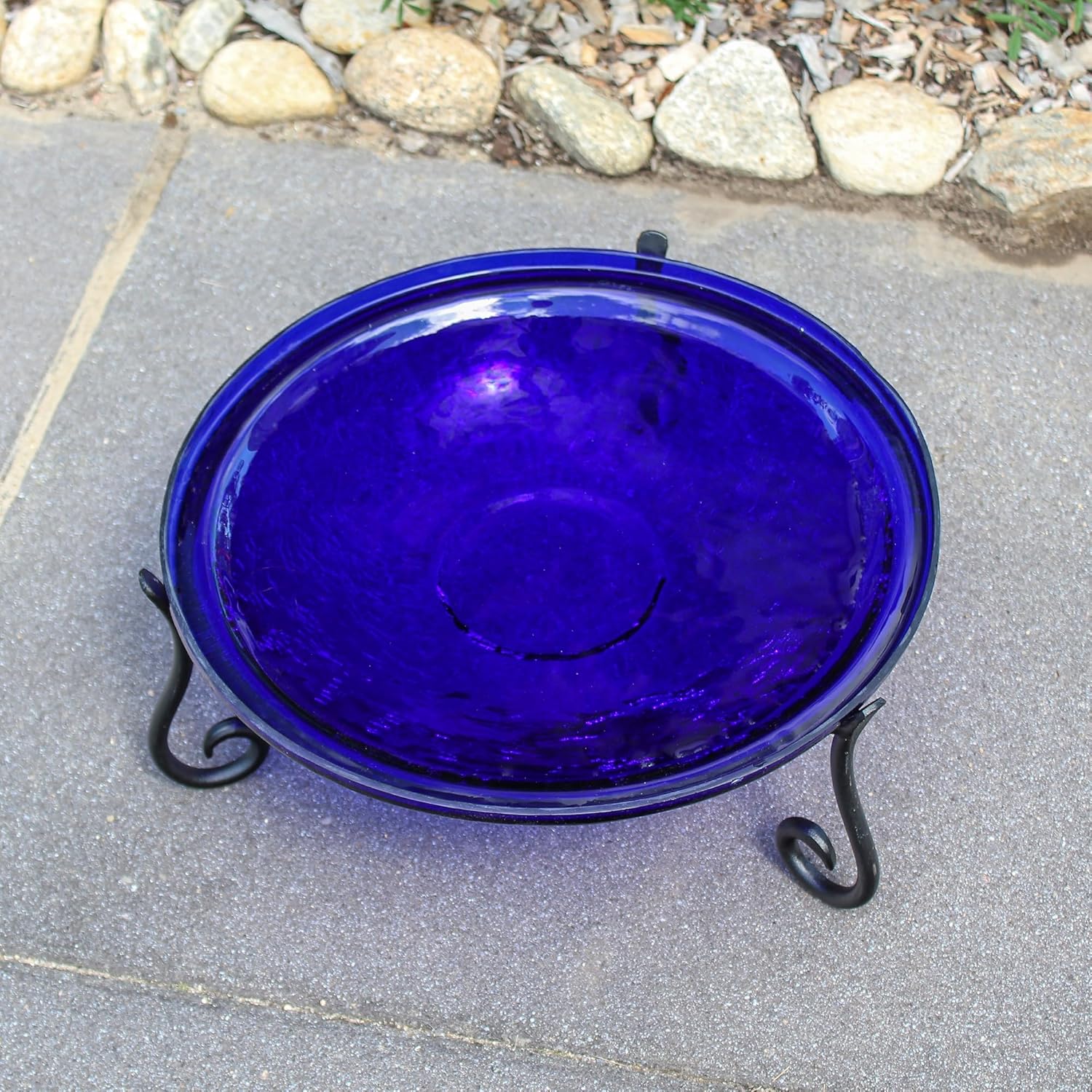 14" Cobalt Blue Crackle Birdbath- Short Stand II