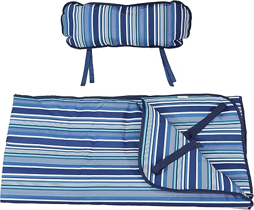 Miniatura 6 de Sunnydaze Juego de almohadilla y almohada acolchada de poliéster - Resistente a la intemperie - Rayas rompeolas