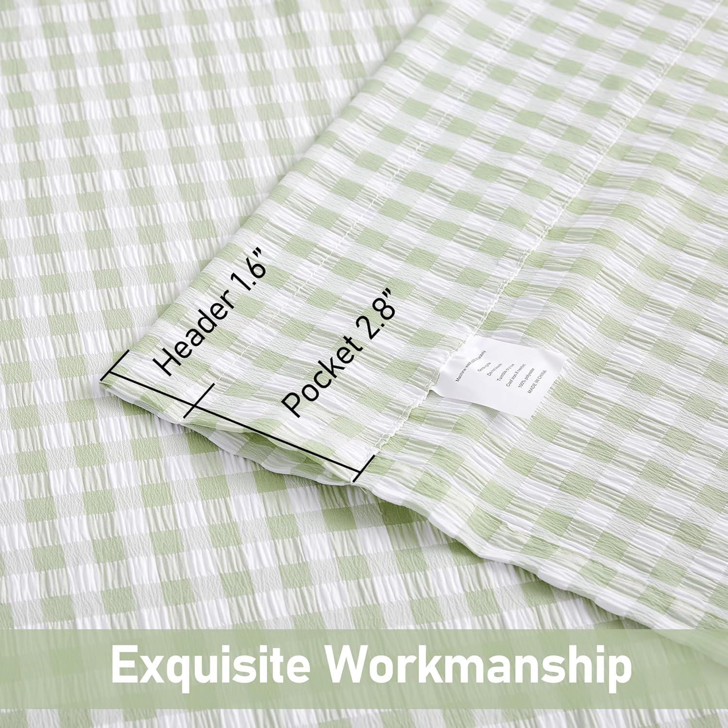 ZJDECOR Sage Green White Buffalo Plaid Curtains 84 Inches Long,Crinkled Not-See-Through Sheer Rod Pocket Drapes,Rustic Window Treatment for Nursery Living Room,Tiebacks Included,52" Wx84 L(Pack of 2)