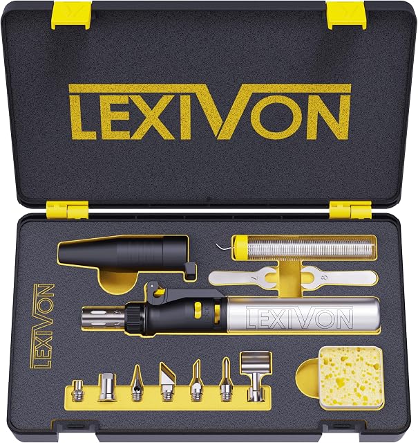 LEXIVON Butane Soldering Iron Multi-Purpose Kit | Cordless Self-Igniting Adjustable Flame 7-Tip Set | Pro Grade (LX-770)