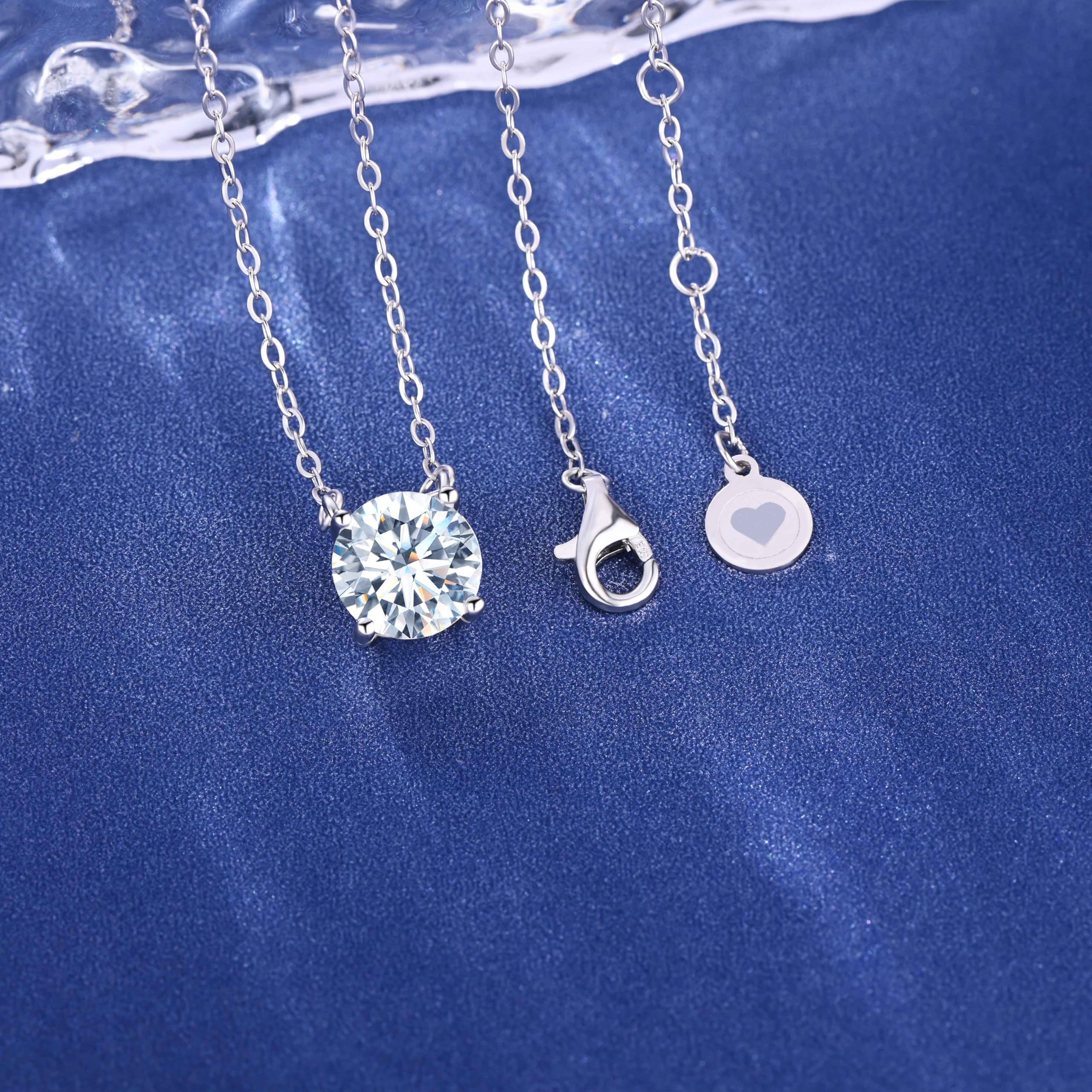 Collar colgante de diamante para mujer: collares de plata 925 con 2 quilates de moissanita - 8mm solitario redondo de color D claridad VVS1 con certificado GRA - joyas de boda y fiesta