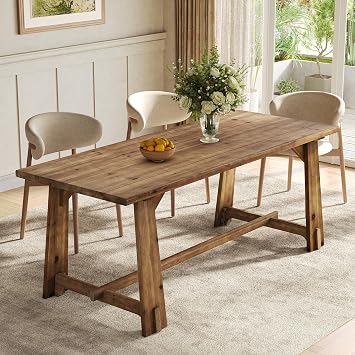 LITTLE TREE Solid Wood Dining Table for 6, 63-Inch Rustic Dining Room Tables, Wood Rectangular Kitchen Dinner Table for 4, Farmhouse Brown