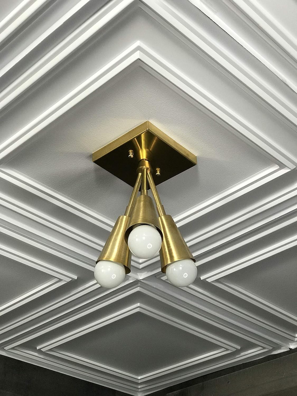 Free Shipping Over $50 Hera Modern Chandelier Gold Raw Brass 3 Cone Bulb Mid Century Semi Flush Light Exclusive Discount 90% Price Hera Modern Chandelier Gold Raw Brass 3 Cone Bulb Mid Century Semi Flush Light