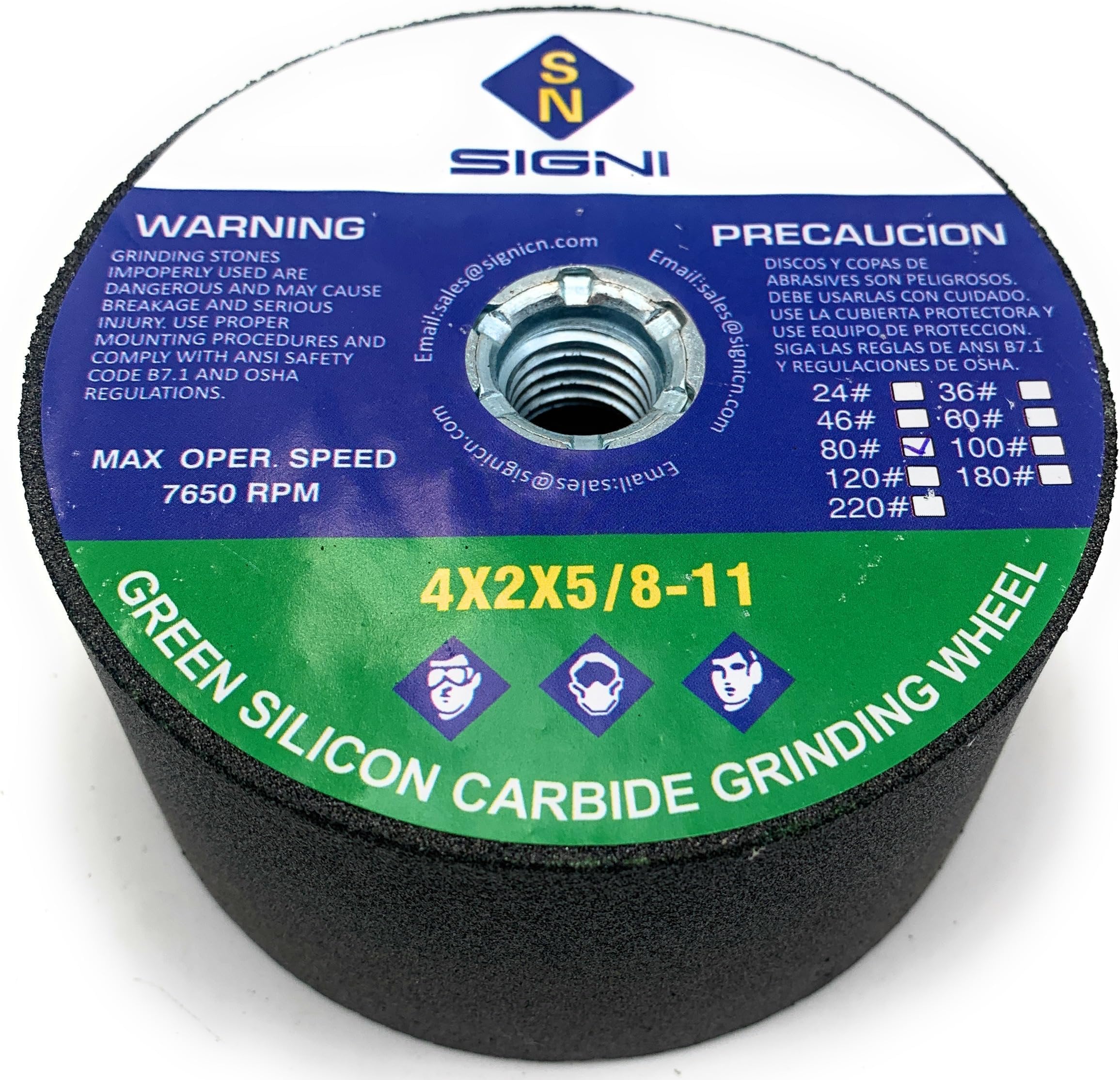 Enhance Your Grinding Efficiency with SIGNI 4 Inch Green Grinding Stone for Metal Polishing 80 Grit, 5/8-11 Thread (1 Pack)