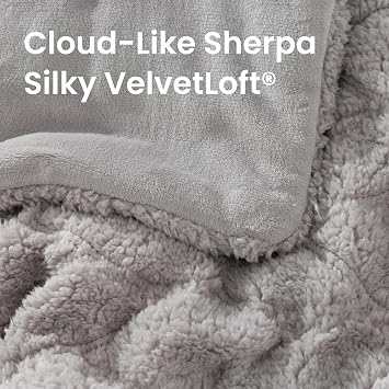 Berkshire Sherpa & Velvetloft Comforter Set Full/Queen, Luxuriously Warm Fleece Reversible Microfiber Plush Bedding Set with 1 Comforter(90x90) and 2 Pillow Shams(24x30), Wisp Grey