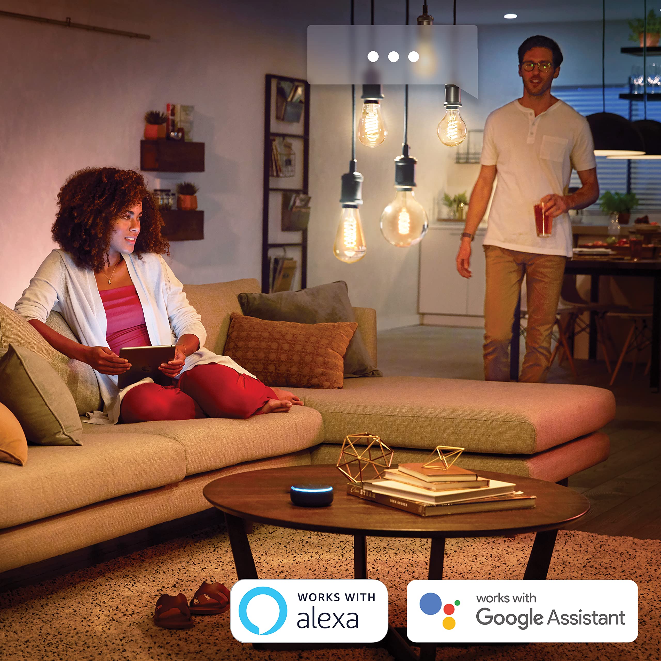 Philips Hue Vorteilspaket - E27 - mit 2 Filament Edison Glühbirnen Klein (ST64) - Warmweißes Licht - inkl. 1 Hue Dimmschalter - Hue White Filament