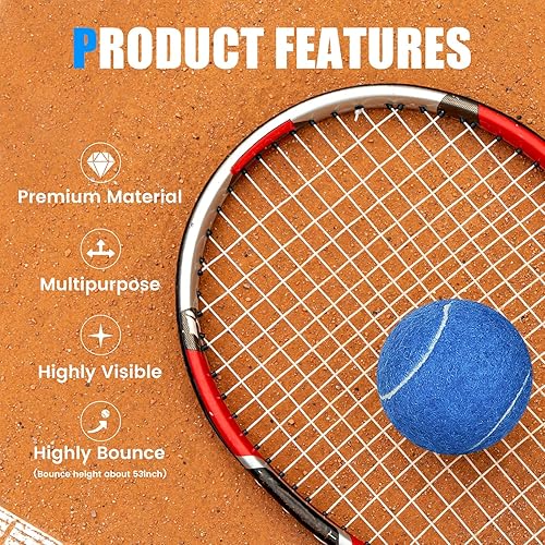 Miniatura 4 de Juego de 12/18 pelotas de tenis para entrenamiento, juego para perros y práctica con bolsa de malla para transporte y entrenamiento para Azul